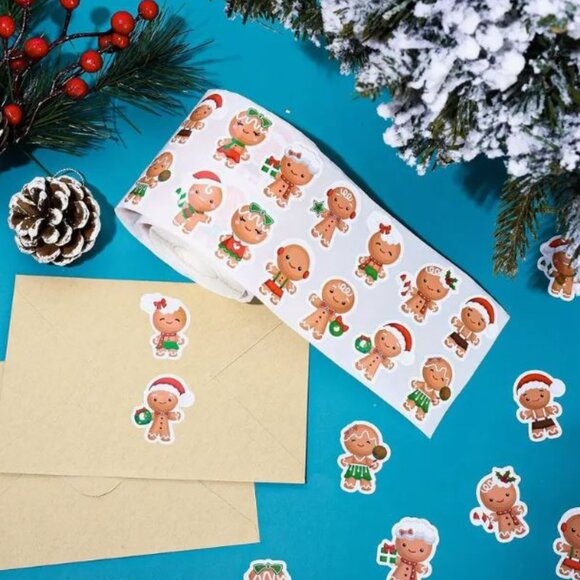 500pcs Christmas Gingerbread for Man Stickers Roll - Cards, Gifts, Crafts, etc - Picture 1 of 8